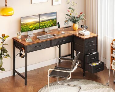 Комп'ютерний стіл Coleshome L-подібний з 6 шухлядами, білий, 126x80 см, з розеткою та гачками