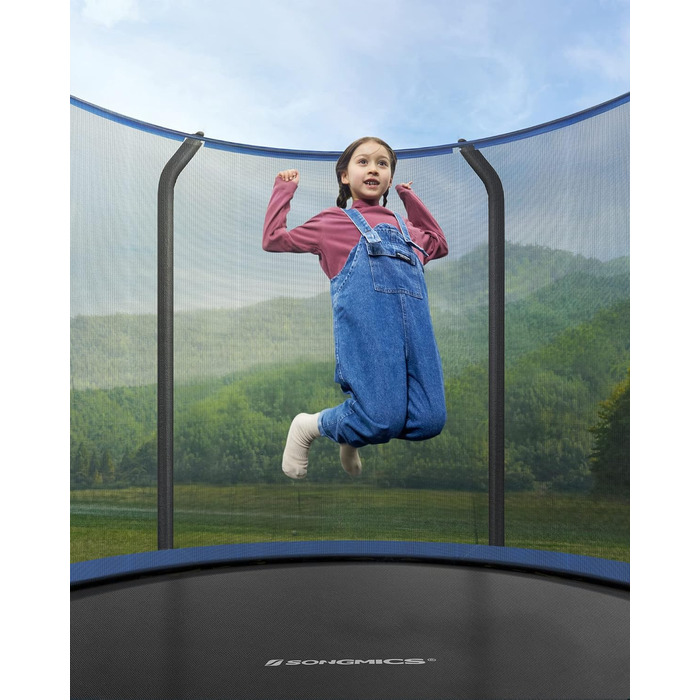 Батут SONGMICS садовий Ø244/305/366/427 см з захисною сіткою, драбиною та м'яким покриттям (244 см, Чорний + Темно-синій)
