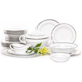 Набір столового посуду 6 персон - набір тарілок GEOS PLATIN 25 шт. - столовий сервіз - набори столового посуду - комбінований сервіз 6 персон - сервіз сімейний - столовий посуд 25 шт.