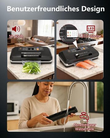 Вакууматор для продуктів 12-в-1, вакуумний пакувальник з подвійним швом, вбудованим різаком та лотком для збору рідини, 95кПа, чорний