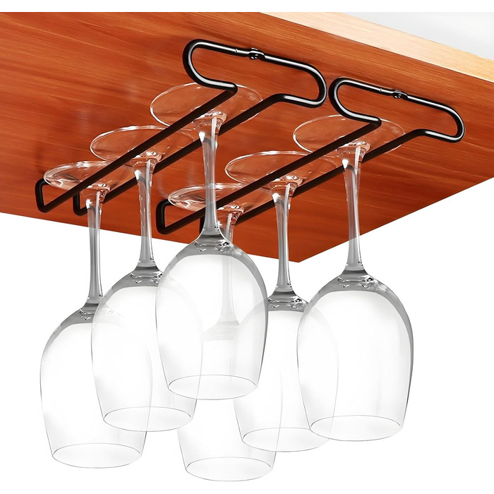 Настінна полиця для бокалів GeLive, 17,8 см, підставка для бокалів, 2 шт., чорний колір. Організатор для кухні та бару.