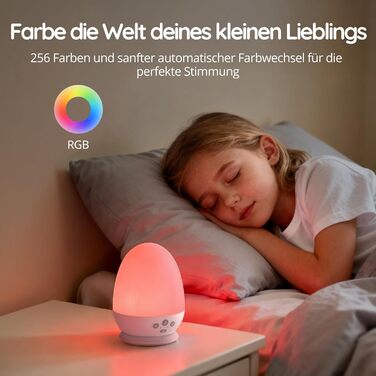 Нічник дитячий JolyWell з генератором білого шуму, RGB підсвічування, 3 режими температури, димер, 18 звуків, таймер, USB-C зарядка