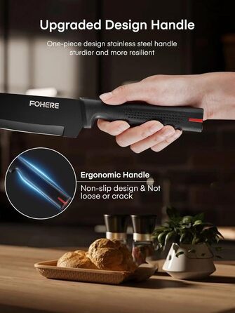 Набір ножів FOHERE 13 предметів з точилкою: якісний набір кухонних ножів з нержавіючої сталі з точилкою та підставкою, чорний граніт