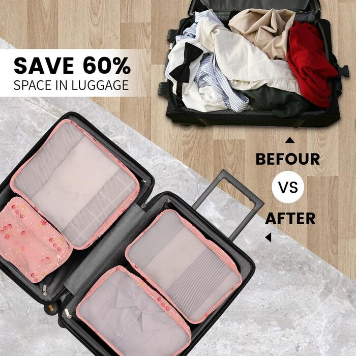 Набір органайзерів для валізи та подорожей, водонепроникні пакувальні куби для одягу, 12 предметів, колір Вишневий