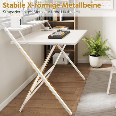 Зламуваний стіл Yaheetech 80 см, комп'ютерний стіл з полицею, двоступеневий робочий стіл з підставкою для монітора, стіл для ноутбука для домашнього офісу/маленьких кімнат/вітальні, білий, 80 см x 50 см, білий, 106.5x60.5x90 см