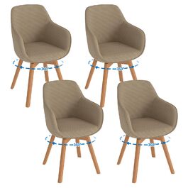 LEWE Комплект з 4 обертових стільців для їдальні з підлокітниками, 360° обертання, сучасна тканина Cord, стільці для кухні з дерев'яними ніжками та спинкою для вітальні, їдальні, спальні (Хакі, 4шт)