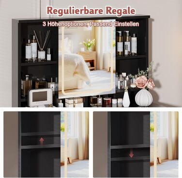 Дзеркальний туалетний столик JUMMICO з LED-підсвічуванням, 2 шухляди, 4 полиці, білий (чорний)