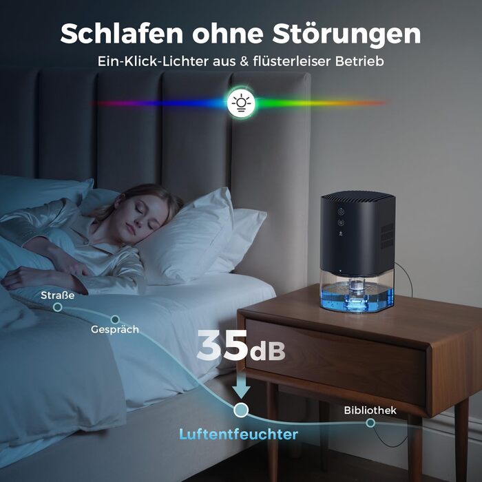 Електричний осушувач повітря AROEVE 990мл з підсвіткою 7 кольорів, автоматичне вимкнення, захист від пролиття, для дому, шафи, ванної кімнати та кухні