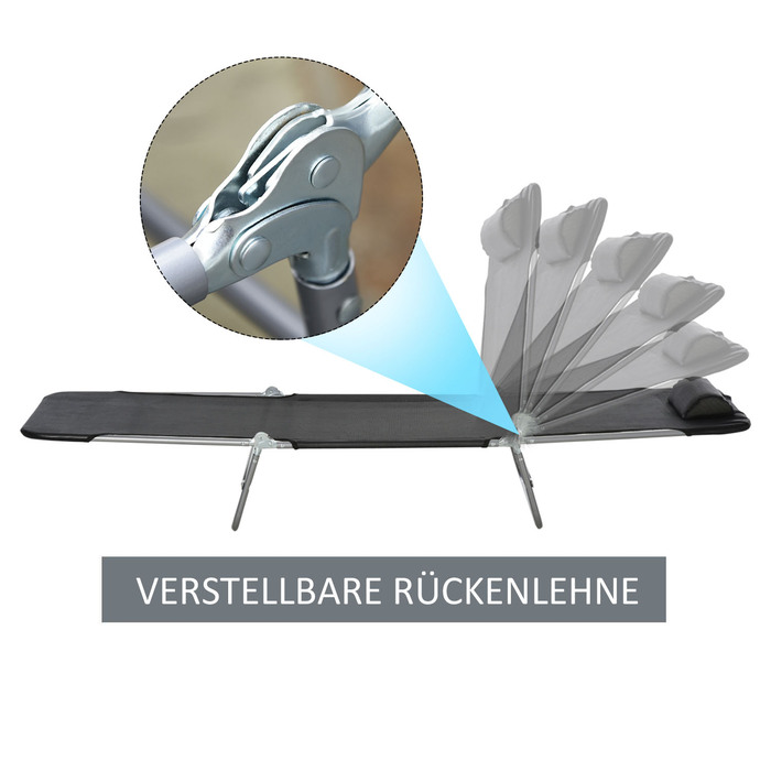 Outsunny Sun Lounger Садовий шезлонг Relax Lounger на 2 ноги Шезлонг чорний складний для саду, тераси та балкона