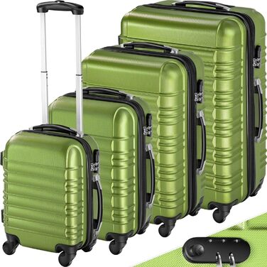 Набір дорожніх валіз, набір валіз з твердим корпусом, набір валіз на візку, набір дорожніх валіз з твердим корпусом ABS, дорожня сумка, візок, багаж, набір валіз, 4 колеса, поворот на 360 градусів, телескопічна ручка - зелений Зелений 402028, 4 TLG
