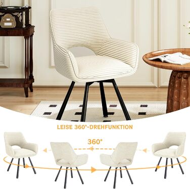 Набір обідніх стільців 4 шт. з поворотним механізмом 360°, стільці з підлокітниками на металевих ніжках, підходять для обідньої кімнати, м'які стільці з велюру, бежевого кольору