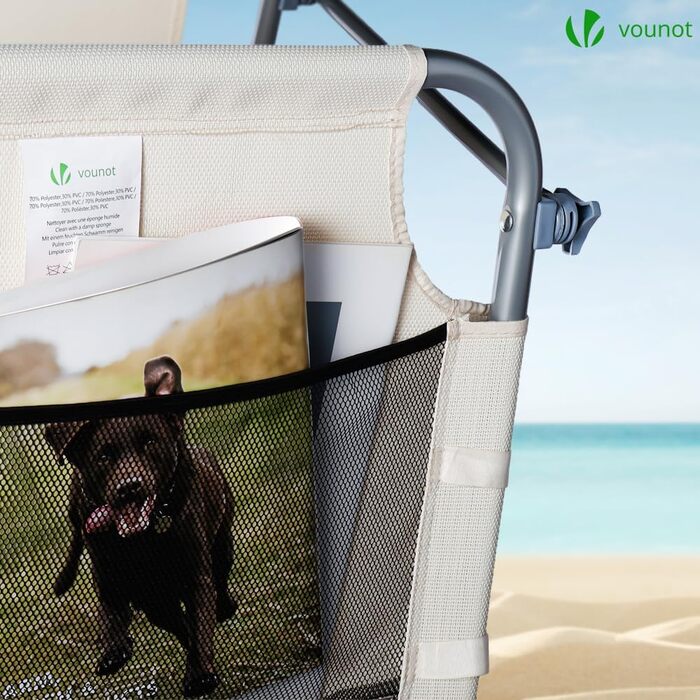 Лежак для відпочинку Vounot (2 шт.) - розкладний, з регульованою спинкою та захистом від сонця. Підходить для саду, басейну, тераси (бежевий)