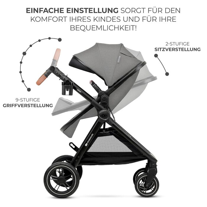 Дитяча коляска Kinderkraft ESME 3-в-1: комплект з автокріслом I-size, до 22 кг, сірого кольору