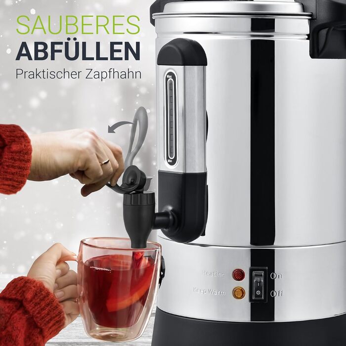 Електричний диспенсер для глінтвейну Juskys Teramo 7 літрів, 1500W з краном, термостатом та захистом від перегріву, 30-110°C, нержавіюча сталь