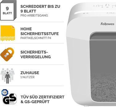 Fellowes LX50 - Шредер для паперу, 9 листів, Cross Cut, 17л, білий