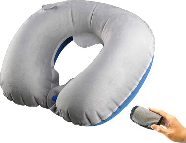 Подушка для подорожей TREKOLOGY надувна, блакитна: для шиї та голови в літаку та під час подорожей