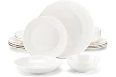 Столовий сервіз з кістяного порцеляни MALACASA, набір білого посуду з 16 предметів на 4 персони серії JERA, Сучасний круглий сервіз