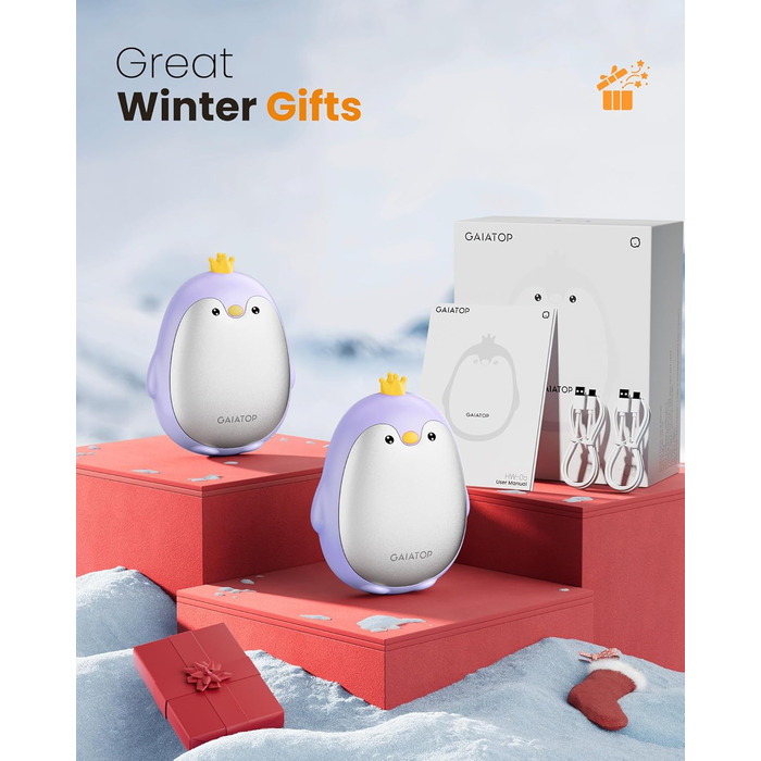 Електричні грілки для рук Gaiatop (2 шт) з 3 режимами нагріву, магнітні, портативні, багаторазові. Ідеальні для кемпінгу, піших прогулянок, полювання. Подарунок для жінок та чоловіків (фіолетові)