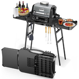 Універсальний складаний гриль-возок GFTIME для Enders Urban, Weber Q100/Q200/Q300, Ninja Woodfire, Burnhard Wayne. Гриль-стійка з великою робочою поверхнею та регульованими ніжками