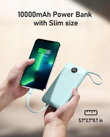 З кабелем, 5 виходами, LED-дисплеєм, сумісний з iPhone/Samsung тощо., 10000mAh