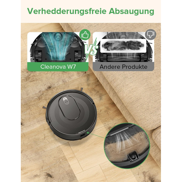 Робот-пилосос Vexilar W7 з функцією миття підлоги, 5000Pa, LiDAR навігація, тихий (50 dB), 150 хвилин роботи, 15 зон заборони, 5 карт, керування зі смартфона та пульта