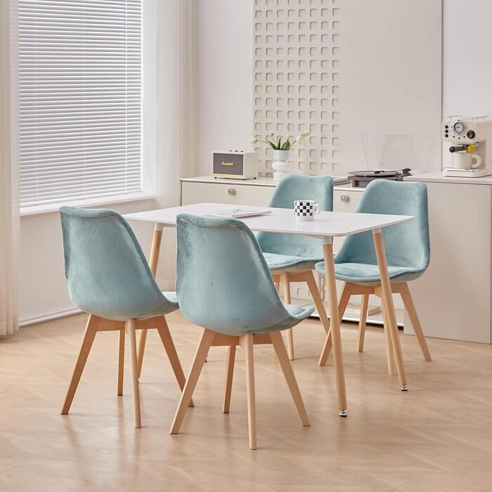 Набір обідніх стільців 6 шт., масивні дерев'яні ніжки, знімні подушки, кухонні стільці, сучасний дизайн. (6 стільців, 8 стільців, гусячий пух, зелений)