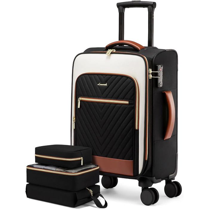 LOVEVOOK Набір валіз ручної поклажі: ручна валіза, середнього розміру, 20 дюймів, з відділенням для ноутбука 17 дюймів, легка, для жінок, подорожі, ділові поїздки, чорний, білий, коричневий