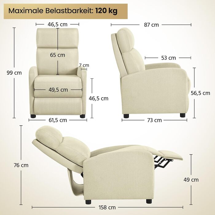 Крісло-релакс Yaheetech для телевізора з регульованою підставкою для ніг, крісло для відпочинку, бежеве, льон