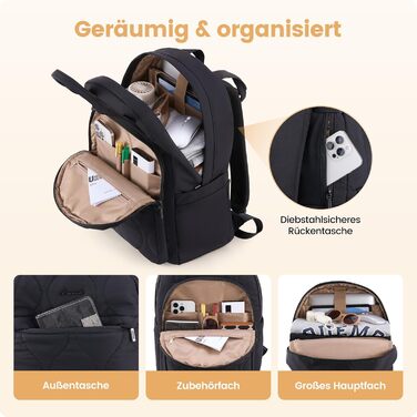 Сумка-рюкзак LOVEVOOK для жінок, рюкзак для ноутбука, шкільний рюкзак для підлітків, легкий рюкзак з підкладкою, велика робоча/навчальна сумка, рюкзак для подорожей, елегантний, чорний, 15,6 дюймів