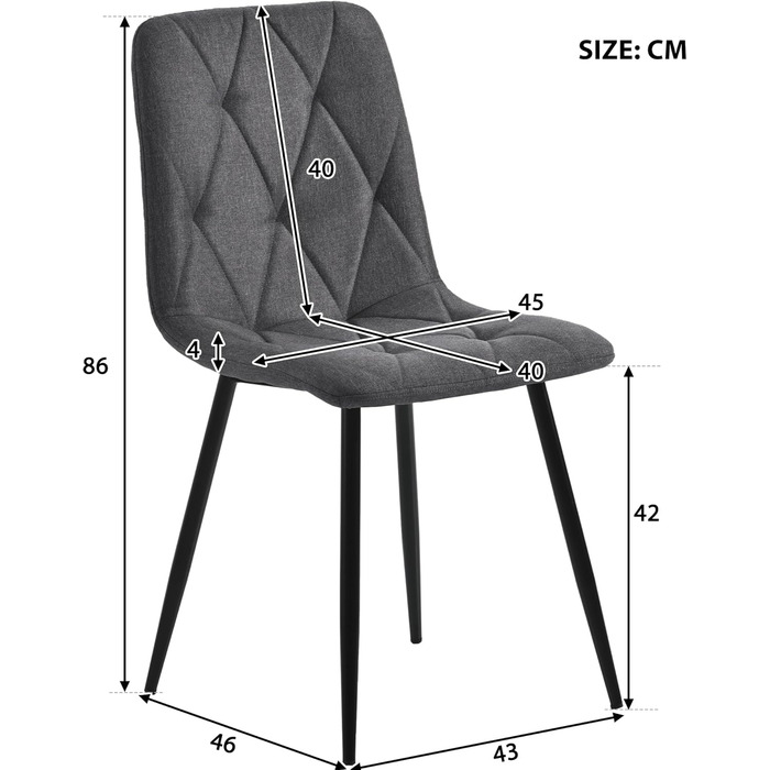 KUAKE Комплект обідньої групи: стіл 117x68 см та 4 стільці, сучасний прямокутний обідній стіл, сірі стільці з льону, чорні ніжки