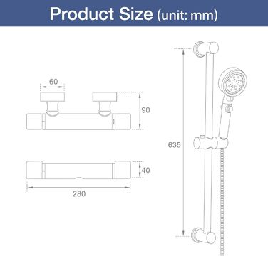 Змішувач для ванни з термостатом, накладний, хром, латунь, з кнопкою безпеки 38°C, для ванни, душ, термостат, водопровідний кран