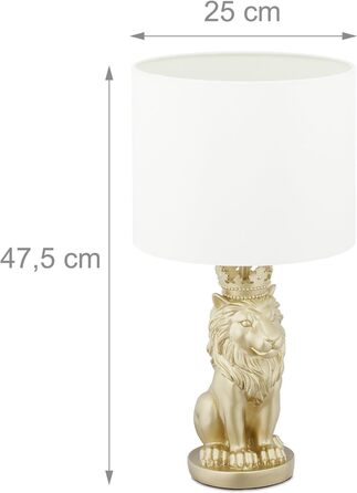 Настільна лампа Relaxdays Lion, настільна лампа з тканинним абажуром, E27, чудова приліжкова лампа, В x Г 47,5 x 25 см, білий/золотий
