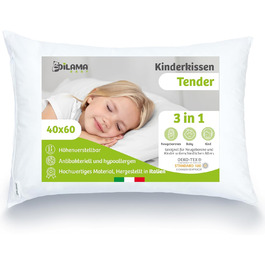 Дитяча подушка Dilamababy 40x60 см - ергономічна, з регульованою висотою, з волокнами, преміум-бавовна Percal, гіпоалергенна, антимікробова, для прання