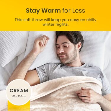 Електрична ковдра Cosi Home 180x130 см з регулюванням температури, таймером та захистом від перегріву. Зручна флісова ковдра з 10 рівнями нагріву та дистанційним керуванням. Колір: кремовий.