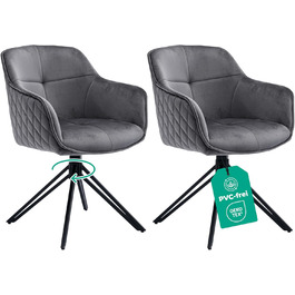 Обідні стільці 2 шт. сірого кольору з пружинним блоком - поворотні, з оксамитовим покриттям - високий рівень комфорту - в ретро-стилі, проста збірка - без ПВХ, сертифіковані Oeko-TEX, з доставкою по Україні