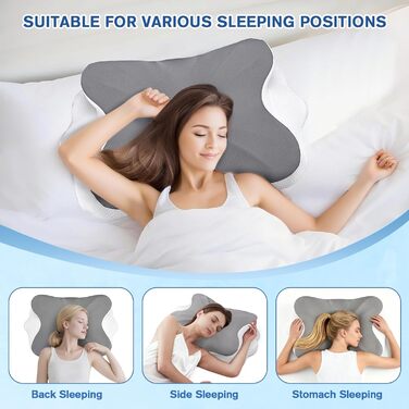 Ортопедична подушка для шиї з Memory Foam, проти болю в шиї та плечах, знімний чохол, сіра