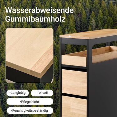 Шафка для ванної кімнати SoBuy з колесами, вузька шафка з 3 висувними ящиками, компактна тумбочка з дерева, навісна шафка для маленьких ванних кімнат, туалетів та кухонь, біла, 65x23x82 см, BZR54-W (чорний)