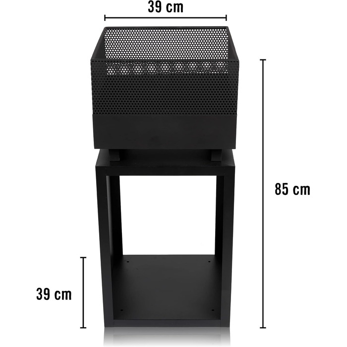 Бочка для барбекю з іскрозахистом - Кошик для вогню 39x39x85 см - Садовий камін - Вуглецева сталь