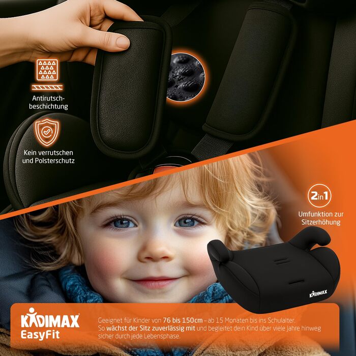 Автокрісло i-Size 9-36 кг, 15 місяців - 12 років, група 1/2/3, ECE R129/03, чорний колір