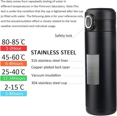Термос Flintronic 500 мл, вакуумний ізолюючий стакан для пляшок з водою з нержавіючої сталі 304, РК-дисплей з сенсорним екраном, інтелектуальний герметизуючий склянку ідеально підходить для тепла і холоду - рожевий ( 6-450 мл (нержавіюча сталь 316), &17 ч