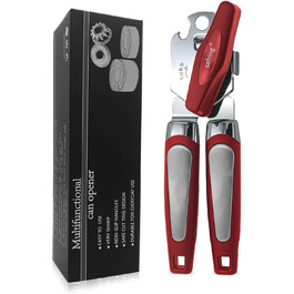 Ручний відкривач консерв з нержавіючої сталі з комфортною ручкою та універсальним відкривачем пляшок (червоний)