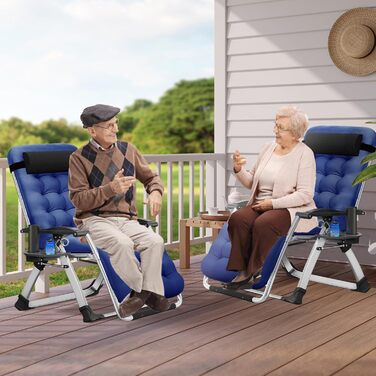 Лежак для відпочинку MOPHOTO Zero Gravity, розкладний, 200 кг, з подушкою та кишенею, для саду, балкону, тераси (Блакитний)