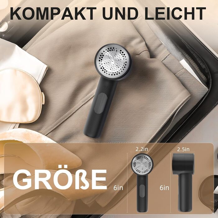 Електричний видалення ворсу для одягу з 6 лезами та LED-дисплеєм (Чорний)