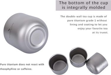 Титанова чашка 125 мл Чашка для чаю Кавова чашка Двошарова чашка проти опіків Кемпінг Портативний посуд Внутрішній відкритий сад Елегантність Круглий посуд для пиття Ti3048D (2 штуки)