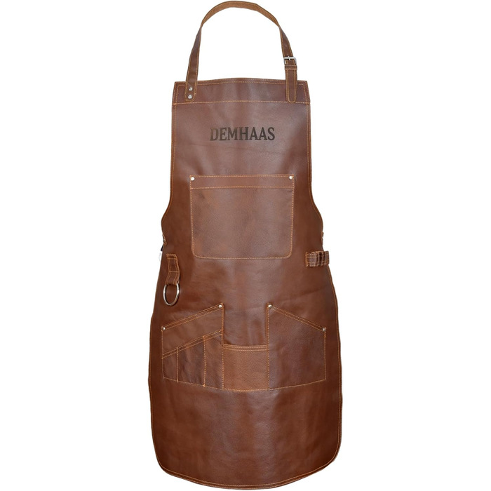 Чоловічий фартух з натуральної шкіри преміум-якості, ручної роботи | Фартух для гриля, барбекю та приготування їжі з кишенями | Регульовані ремені | Вінтажний коричневий