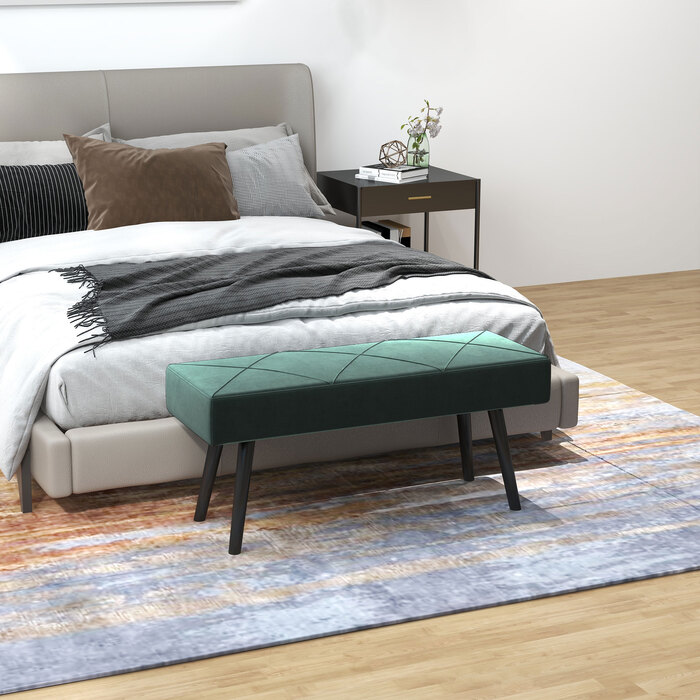 HOMCOM М'яка лавка Velvet Look Ліжко Лавка для передпокою X-Pattern до 120 кг для спальні 100x36x45 см в зеленому кольорі