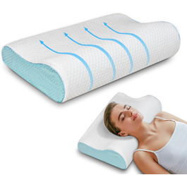 Подушка для шиї Enighs для зняття напруги, подушка з memory foam, ергономічна подушка для шиї для тих, хто спить на боці, спині та животі з охолоджувальними чохлами (24'L x 14'W x 5'H-2)