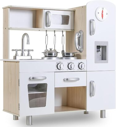 Дерев'яна дитяча кухня MAMIZO - іграшковий кухонний набір для дітей, 81x74x30 см, з підсвіткою та звуком, аксесуари, для дітей від 3 років, білий колір
