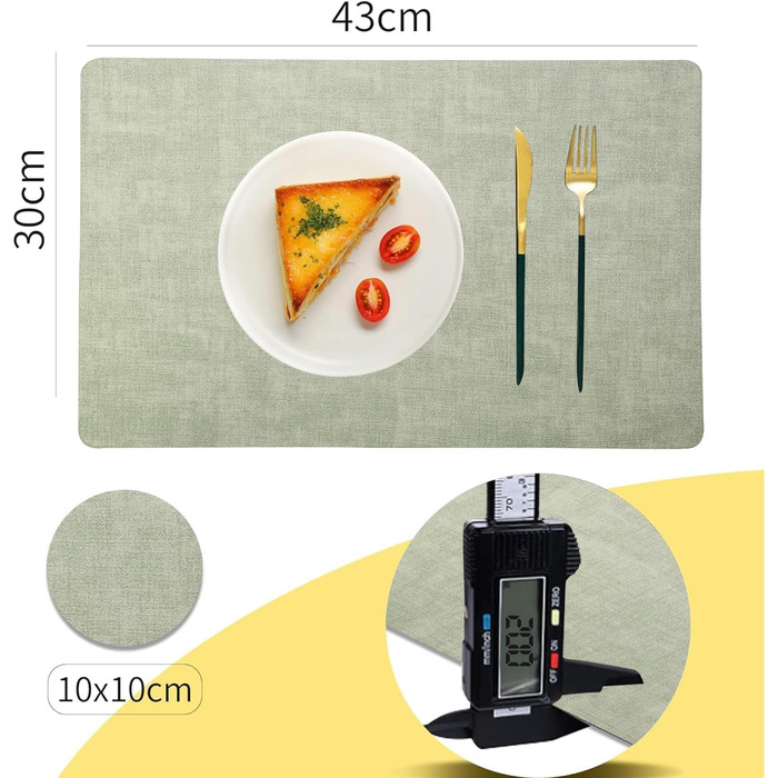 Набори підставки під тарілки Purejoy Platzsets, 6 шт., сірі, миючі, неслизькі, термостійкі, з PU шкіри, 43x30 см (світло-зелені)