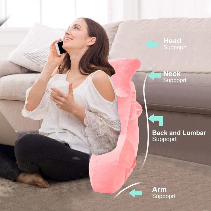 Подушка для сидіння в ліжку/на дивані для дорослих, з кишенею, рожевого кольору